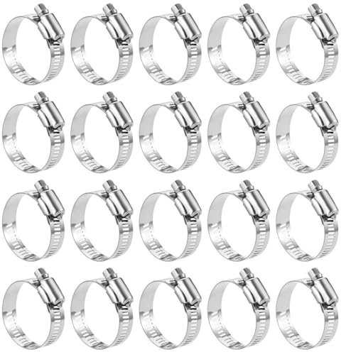 Colliers de serrage réglables en acier inoxydable 304, 20 pièces, 6-51 mm, à vis sans fin, pour conduite de carburant, plomberie et automobile (20 pièces, 19-29 mm)