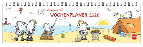sheepworld Wochenquerplaner - Kalender 2026 - Heye-Verlag - Tischkalender mit Schulferien - 32,5 cm x 9,3 cm