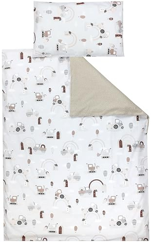 TupTam Kinder Bettwäsche Gemustert 2-Teilig Wendebettwäsche, Farbe: Traktoren/Regenbögen/Beige/Punkte, Größe: 120x90 cm