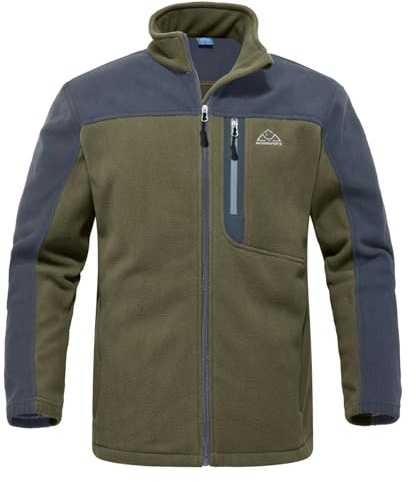 YSENTO Mens Outdoor Micro Fleece Full Zip Top Warm Winter Fleece Thermal Lightweight Walking Jacket(Green,3XL)