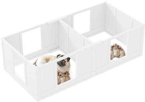 PawHut Wurfkiste für Welpen Wurfbox 2 Raum Kleine Hunde 164x80x48 cm Weiß | Welpenlaufstall, Hundelaufstall mit Tür, Welpenauslauf