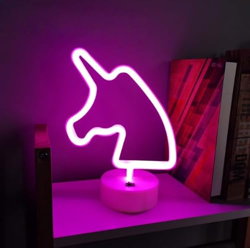 Lampada al neon a forma di unicorno, dimmerabile, con base autoportante e interruttore touchable, USB o 3 batterie AA, decorazione da parete per feste, camera da letto, regalo di compleanno o Natale