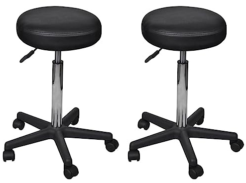 Teenpull Bürohocker 2er Set, Rollhocker Schwarz, Höhenverstellbar mit Gasdruckfeder, Ergonomischer Drehstuhl mit Rollen für Home Office, Schreibtisch und Arbeitszimmer