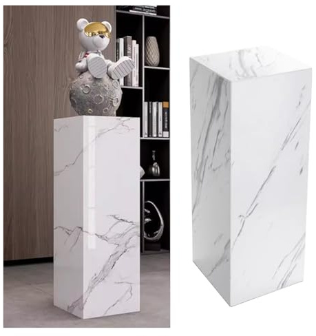 RJHJK Présentoir sur pied en bois blanc – Base carrée portable pour figurines, fleurs, boutique de mariage, vitrine d'art (50 x 50 x 20 cm) – socle élégant pour la maison et les événements