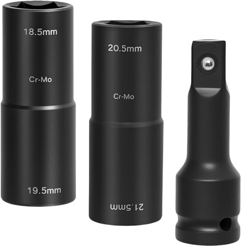 Behogan 3 Stück Doppelkopf Schlagschrauber Nüsse Set, 18,5/19,5/20,5/21,5 mm Doppelkopf Radmutternschlüssel Schlagnuss Set mit 1/2 Kraft-Verlängerung, Radmuttern Nuss fit Alle Modelle