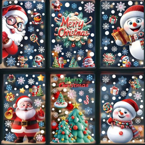 YUVKIN Decorazioni Natalizie - 6 pezzi Vetrofanie Natalizie, 3D visivo, Adesivi Natalizi per Finestre e Vetri, Addobbi di Natale Riutilizzabili, Doppio Lato Stickers, Vetro Natale, Vetro Natale