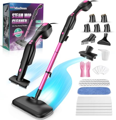 Standable Safe & High Temp Steam Mop Cleaner for Deep Cleaning, Powerful MultiPurpose and Heavy Duty Handheld Steam Cleaner, Detachable Floor Steamer with 18 Accessory for Hardwood Laminate Tile Grout