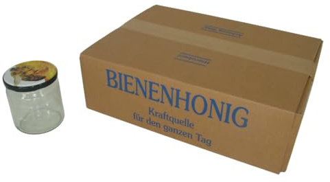 Generisch Twist Off Gläser - 12 Stück, je 500g Rundglas mit Bienenmotiv im Karton, Gläser mit Schraubverschluss - Dekorative Aufbewahrung für Küche und Vorrat