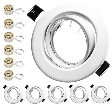 LteelDay 6x Einbaustrahler Rahmen Matt Weiß mit VDE GU10 Fassung | Runder Metall Einbaurahmen, Lochmaß 68-80mm. 30° schwenkbarer Strahler. Für LED/Halogen. Ohne Leuchtmittel.