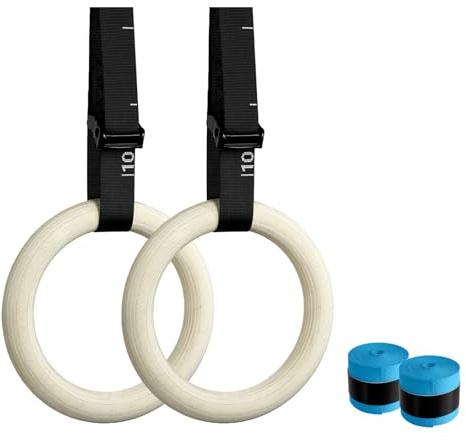 Cesilili 32mm Wooden Gymnastic Rings with Quick-Adjust Numbered Straps for Enhanced Workout Control, Designed for Strength Training, Home Gym, Calisthenics & Travel Fitness