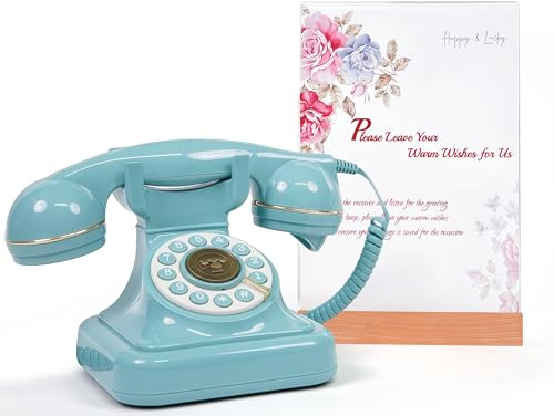RetroVox Audio Guest Book, Wedding Phone, Record Custom Audio Messages with Voicemail, Vintage Style for Bridal Shower, Birthday Party, Baby Shower, Anniversary, Engagement (A Blue and