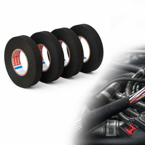 4 Piezas 9mm x 15m Cinta de Tela Negra, Cinta Adhesiva para Arnés de Cables, Cintas Aislante Eléctrica para Automóviles, Cintas Aislante de Algodón, Ruban Adhésif Isolant pour Câbles
