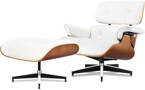 Birchwerkhaus Echtleder-Entspannungssessel mit Fußhocker, moderner Fernsehsessel, drehbarer Chaiselongue mit Ottomane, Fester Neigungswinkel von 105°, einzigartiges Design mit gepolstertem Kissen