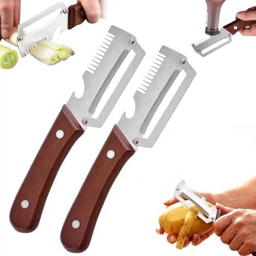 2 Pcs Multifunctional Vegetable Peeler, 2026 New Multi-Functional Vegetable Peeler for Kitchen, 3-in-1 Peeler & Bottle Opener & Julienne Peeler for Potato, Carrot, Apple, Fruit & Vegetable