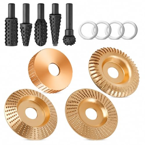 Set Di Dischi Per Intaglio Del Legno Resistenti 4 Pezzi + Set Di Raspe Rotanti Da 5 Pezzi, Per Smerigliatrici Angolari Da 4 O 4,5, Includono Varie Smerigliature Per Il Taglio Del Legno