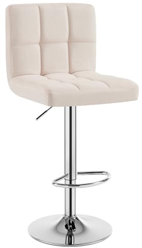 WOLTU Barhocker, Barstuhl Höhenverstellbar, Leinen-Bezug, Cremeweiß | Drehbarer Bar Stool mit Rückenlehne, Fußstütze, Robuster Metallrahmen, für Küche und Hausbar
