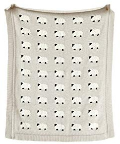 Creative Co-op Babydecke mit Schaf, Baumwolle, gestrickt, 101,6 x 81,3 cm, Grau