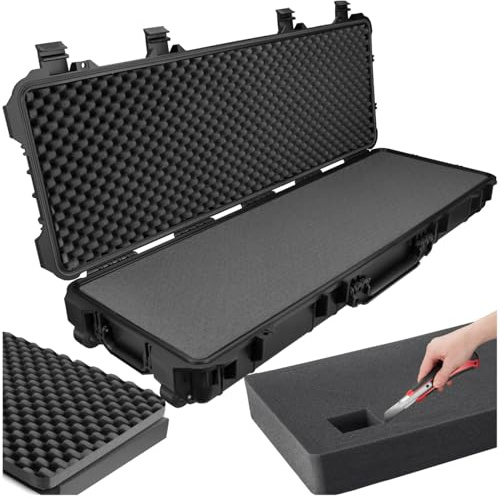 tectake® Long, Universal Hard Case with 2 Wheels, 3 Foam Inserts, Pressure Valve & Padlock Eyelets, Shock-, Temperature- & Moisture-Resistant - Ideal Camera Case, Tool Case & Gun Case - 113.5x41x16cm