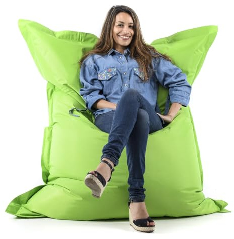 LIVEDECO - Pouf Géant Vert BiG52 Classic 170x130 cm - Déhoussable, Intérieur/Extérieur, Rempli de Billes de Polystyrène