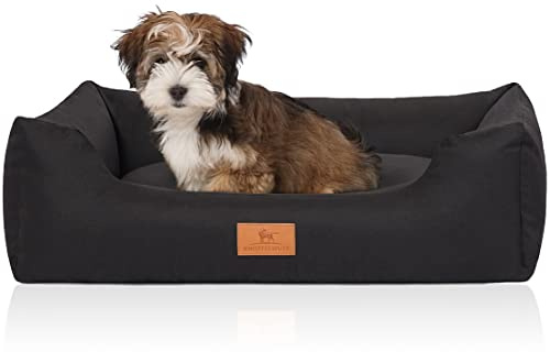Knuffelwuff Hundebett Lotte aus Velours mit feinem Handwebcharakter M-L 85 x 63cm Schwarz - abnehmbarer Bezug - waschbar - für große, mittelgroße und kleine Hunde