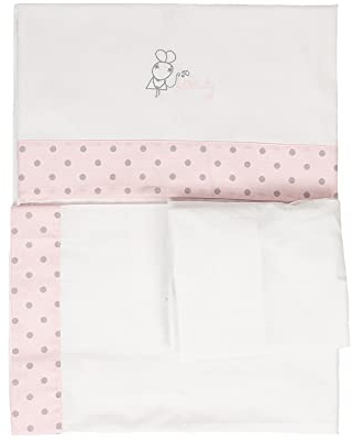 Sábana 100% Algodón Bebé, Hipoalergénica, transpirable y ecológica. Tacto suave. 3 piezas (sábana, bajera con gomas ajustables y almohada). 100% Fabricación España. (Ratita Presumida, Maxicuna 70x140)