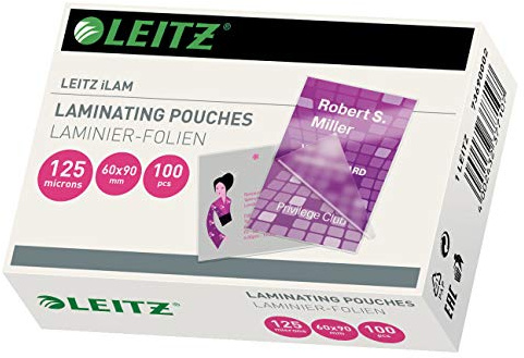 Leitz Heißlaminierfolien, Glänzend, transparent, 60 x 90 mm Folienstärke 125 mic, 600er Pack, 73690002