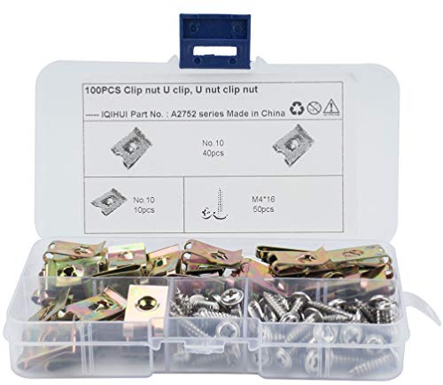 100 Stück Auto Befestigung Clips Türverkleidung Klammern mit Schrauben Manganstahl Karosserieschrauben mit Karosseriemuttern U Typ Clips Metall Verkleidung Auto Ersatz Nr.10