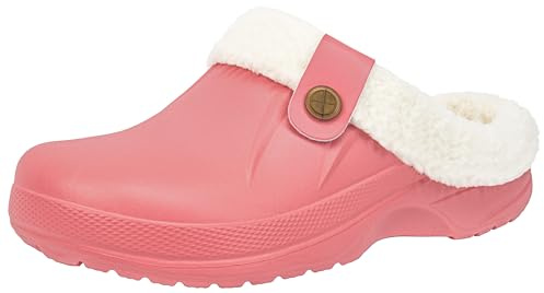 ChayChax Femme Hiver Sabots Fourrées Homme Pantoufles Chaud Peluche Chaussons Maison Imperméables Chaussures de Jardin Intérieur et Extérieur, Rose, 40/41 EU,40/41 EU,Rose
