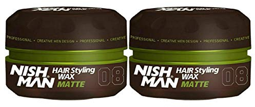 NISHMAN Hair Styling Wax for Men 08 - Matte 150g - Vanilla Scent - Natural Matte Look - Strong Hold - Hair Clay Aqua Wax- Long-Lasting Control and Definition (Pack of 2)