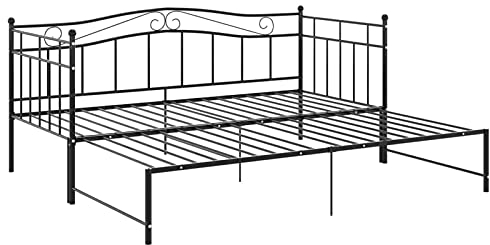 Tidyard Tagesbett, Sofabett, Ausziehbett, Ausziehsofa, Bettgestell, Schlafsofa, Gästebett, Bett Bettsofa Sofa Metall Schwarz 90x200cm