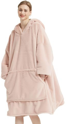Lanqinglv Decke Hoodie Sweatshirt Plüsch Flauschige Sherpa TV-Decke mit Ärmeln,Oversized Kapuzenpullover Kuscheldecke,Flanell Fleecedecke Tragbare Decken,Sofadecke Rosa