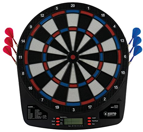 KOTO – Dartscheibe Elektronisch Soft Easy (39x2x44,5 cm), 6 Softdarts, 32 Spiele, Über 590 Varianten, Kompakt und Modern