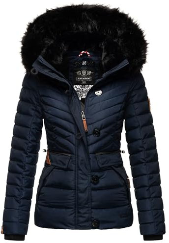 Navahoo Damen Winterjacke Steppjacke mit Kapuze warm gefüttert B899 [B899-Wisteri-Navy-Gr.S]