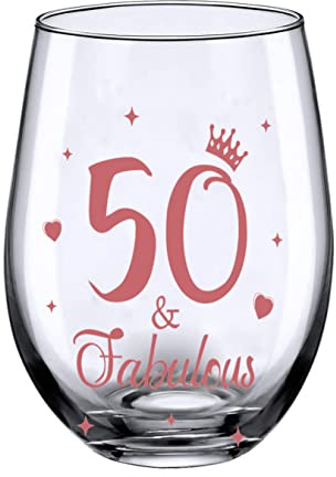 JUWNMANT Verres à vin sans pied pour homme et femme, 50e anniversaire, anniversaire de mariage, 50 cl