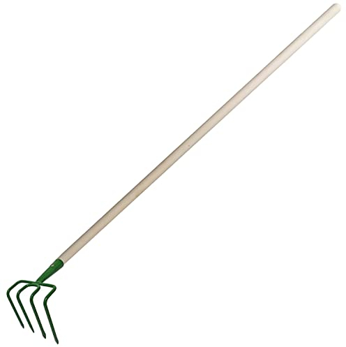 Garten Gerät Piekhacke Hacke 4 Zinken Rasen Boden Erde Gewächshaus Gemüse Blumen Beet Stahl grün mit Stiel