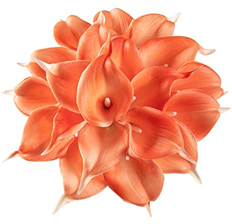 DuHouse Lot de 20 Fleurs de lys Calla artificielles en Latex au Toucher réaliste pour Bouquet de Mariage, fête, décoration d'intérieur (Corail)