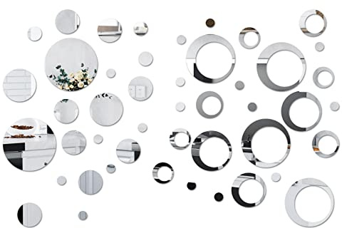 Milaosk Lot de 50 miroirs muraux autocollants, carreaux de miroir amovibles en acrylique rond, décoration murale pour maison, salon, chambre à coucher (argenté)