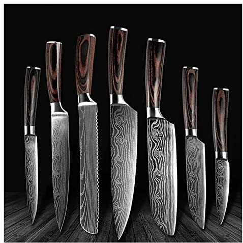 WERWER Coltelli da Cucina impostati in Acciaio Inossidabile affilato Nakiri Giapponese nakiri santoku Cleaver Che Si Taglia a Taglio Coltello da Chef meschino 7 Pezzi coltelli