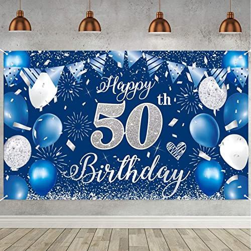 50. Geburtstag Banner Blau, Geburtstagsbanner 50, 50. Geburtstag Männer, 50 Geburtstag Hintergrund Banner, 50 Jahre Geburtstagsbanner für 50 Party Deko Männer Frauen
