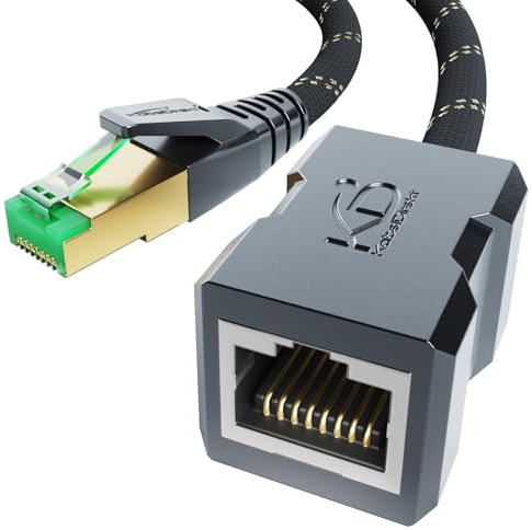 KabelDirekt – LAN-/Ethernet-förlängningskabel 10Gbit/s – 0,3m, nylon | 10Gbit/s, CAT7-kabel nylon flätad, RJ45, förlänger nätverkskabel med full hastighet, skärmad