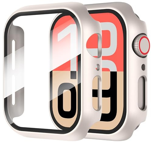 Diruite 2-Stück Hülle für Apple Watch SE 3/2/1 /Series 6 5 4 44mm Hartglas Schutzhülle Hard PC Ultradünne Glas Schutz Case Rundum Displayschutz Starlight,44mm