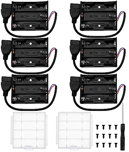 6 Stücke 3 AA-Batteriehalter, KUOQIY 3 x 1.5V AA Kunststoff Batteriehalter mit USB Buchse, mit Batteriebox aus Kunststoff und Schraubendreher & Schrauben
