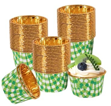 Confezione da 100 mini pirottini da 125 ml, contenitori per cupcake usa e getta, per dessert, budini, muffin, per panetteria, matrimoni, feste di compleanno (verde)
