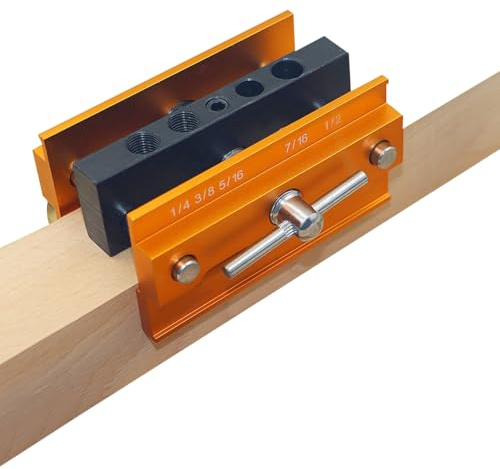 WOOXGEHM Dima per Spinatura Legno, Kit di Maschere di Centraggio Autocentranti, Guida di Foratura a Larghezza Regolabile, Localizzatore di Foratura Verticale in Legno Giallo da 64 mm