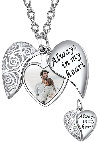 Supcare Foto Collana Personalizzata Locket, Argento Cuore Collana Portafoto con Rosa, Medaglione Idee Regalo Mamma Fidanzata