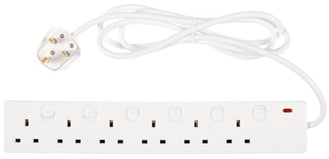 Zerox World 6 Way Surge Protected Extension Lead with Individual Switches and Indicator Lights, 2 Meters Extension Cable, 13Amp 6Gang Power Strip Lead (6 Way 2 Metre Switch)