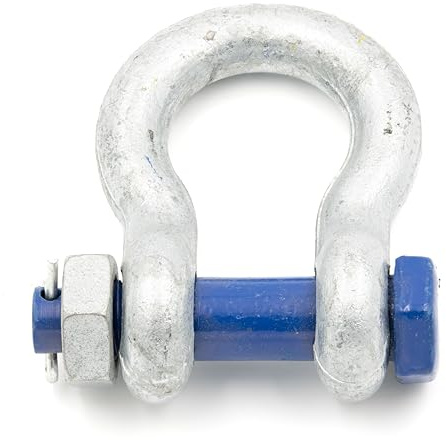 Schäkel 4,75t Tragfähigkeit 1 Stück mit Augbolzen mit Mutter und Splint - Schäkel Geschweift Form BX - Schäkel Hochfest - Stahl Feuerverzinkt Rundschäkel