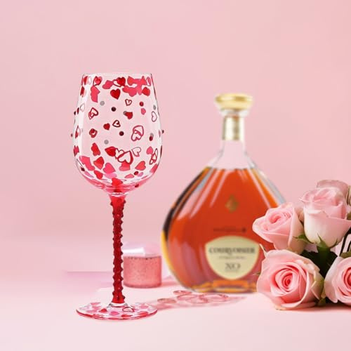 Copa de vino pintada a mano, copa de vino con tachuelas de diamante, 15.5 onzas, regalo para cumpleaños, bodas, día de San Valentín