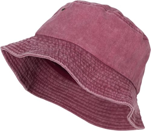 styleBREAKER Unisex Fischerhut Einfarbig in Vintage Washed Optik, Bucket Hat, Stoff Sonnenhut Unifarben 04025045, Farbe:Bordeaux-Rot