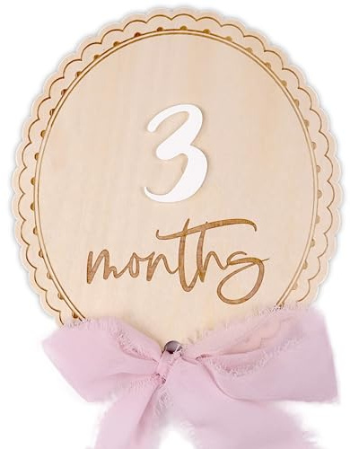 Daisy 3D Baby Monthly Milestone, Wooden Baby Milestone Signs, Monthly Milestone Wood Discs, Baby Milestone Discs (Ribbon)